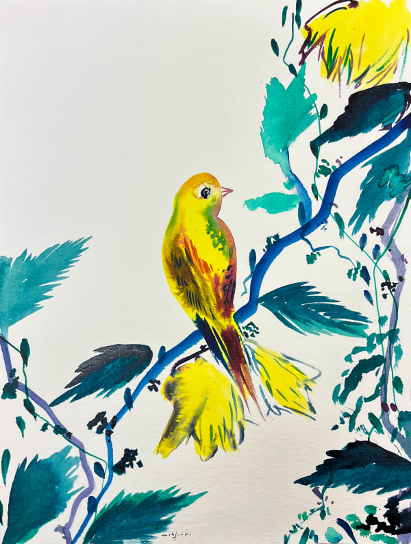 Omar Mahfoudi painting. Moroccan Artist. Contemporary African art in Paris. AFIKARIS Gallery. Acrylic and ink on paper and canvas. Figurative. Abstraction. Cinematic paintings. Birds.