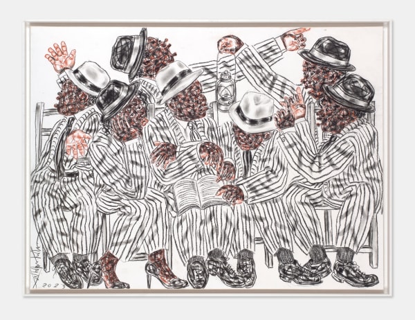 Salifou Lindou painting. Cameroonian Artist. Contemporary African art in Paris. AFIKARIS Gallery Paris. Mixed media (acrylic, clay, pastel, collage) on canvas. Figurative portraits. Duality of human beings. Observation of society. Cercle Kapsiki.