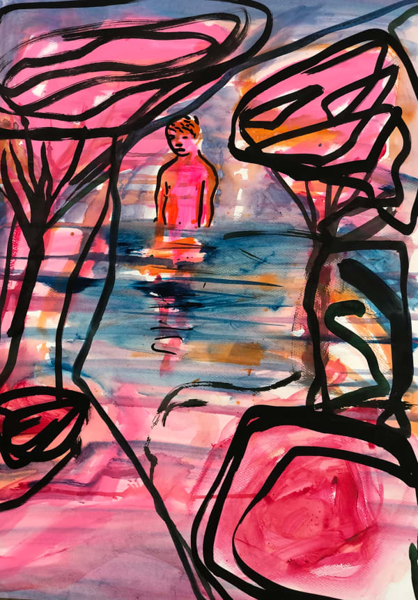 Moroccan Artist. Contemporary art. Acrylic and ink on paper and canvas. Figurative. Abstraction. Cinematic paintings. Dreamy. Bold colours.