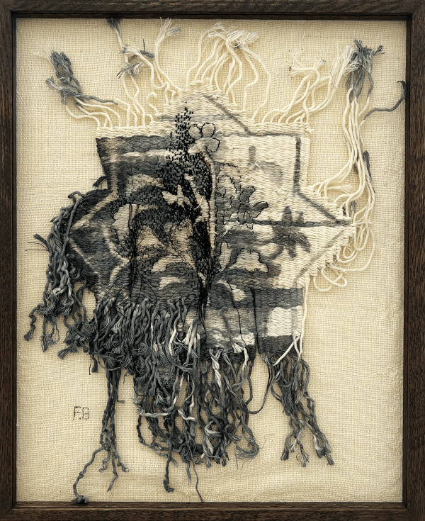 Fariba Boroufar. Iranian Artist. Contemporary African Art in Paris. AFIKARIS. Wool weaving. Acrylic Painting. Hybridity of techniques. Decaying beauty of these abandoned structures.