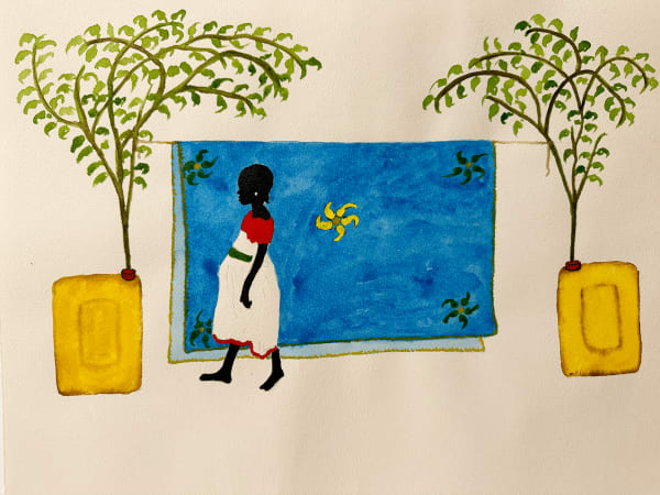 Saidou Dicko painting. Burkinabè Artist. Contemporary African Art in Paris. AFIKARIS Gallery. Self-taught artist. Echoes to Peulh tradition. Figurative and poetic.