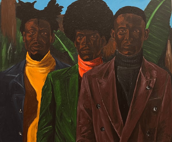 Matthew Eguavoen painting. Nigerian Artist. Contemporary Art Gallery. Oil on canvas. Figurative painting with a photographic vision. Mental health. Family portraits. Black Vanguard movement.