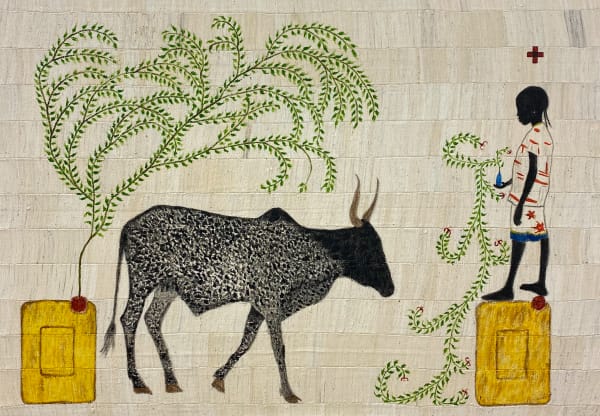 Saidou Dicko painting. Burkinabè Artist. Contemporary African Art in Paris. AFIKARIS Gallery. Self-taught artist. Echoes to Peulh tradition. Figurative and poetic.