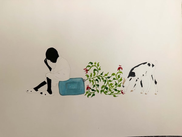 Saidou Dicko painting. Burkinabè Artist. Contemporary African Art in Paris. AFIKARIS Gallery. Self-taught artist. Echoes to Peulh tradition. Figurative and poetic.