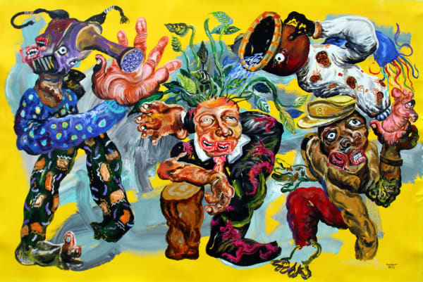 Christiano Mango painting. Angolan Artist. Contemporary African art in Paris. AFIKARIS Paris. Acrylic on canvas. Political dimension. Composite creatures.