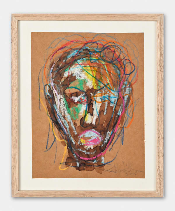 Salifou Lindou painting. Cameroonian Artist. Contemporary African art in Paris. AFIKARIS Gallery Paris. Mixed media on paper. Figurative portraits. Duality of human beings. Observation of society. Cercle Kapsiki.