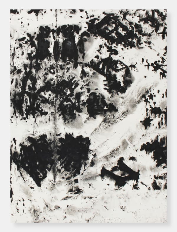 Nasreddine Bennacer. Algerian Artist. Contemporary African Art in Paris. AFIKARIS. Gouache on Japanese paper. Black and White. Between abstraction and figuration. Hybridity of techniques. Quest for identity. Art contemporain africain. Work balances abstraction and figuration, blending hybrid techniques in a quest for identity.