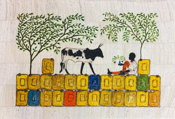 Saidou Dicko painting. Burkinabè Artist. Contemporary African Art in Paris. AFIKARIS Gallery. Self-taught artist. Echoes to Peulh tradition. Figurative and poetic.