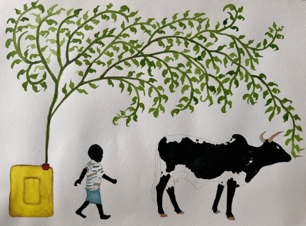 Saidou Dicko painting. Burkinabè Artist. Contemporary African Art in Paris. AFIKARIS Gallery. Self-taught artist. Echoes to Peulh tradition. Figurative and poetic.