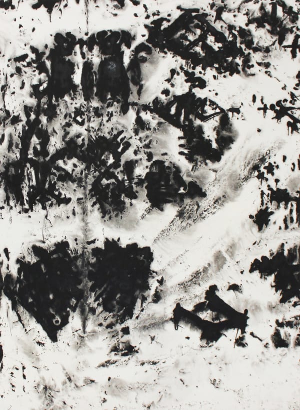 Nasreddine Bennacer. Algerian Artist. Contemporary African Art in Paris. AFIKARIS. Gouache on Japanese paper. Black and White. Between abstraction and figuration. Hybridity of techniques. Quest for identity. Art contemporain africain. Work balances abstraction and figuration, blending hybrid techniques in a quest for identity.