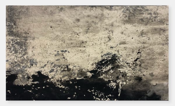 Sans titre by Nasreddine Bennacer. An abstract work on silk paper mounted on canvas.Nasreddine Bennacer. Algerian Artist. Contemporary African Art in Paris. AFIKARIS. Gouache on Japanese paper. Black and White. Between abstraction and figuration. Hybridity of techniques. Quest for identity. Art contemporain africain. Work balances abstraction and figuration, blending hybrid techniques in a quest for identity.