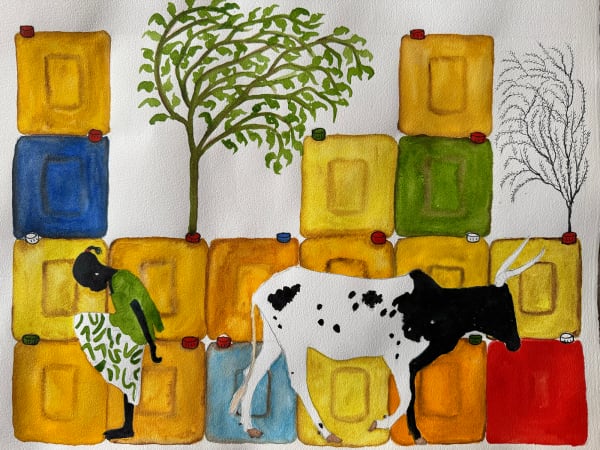 Saidou Dicko painting. Burkinabè Artist. Contemporary African Art in Paris. AFIKARIS Gallery. Self-taught artist. Echoes to Peulh tradition. Figurative and poetic.