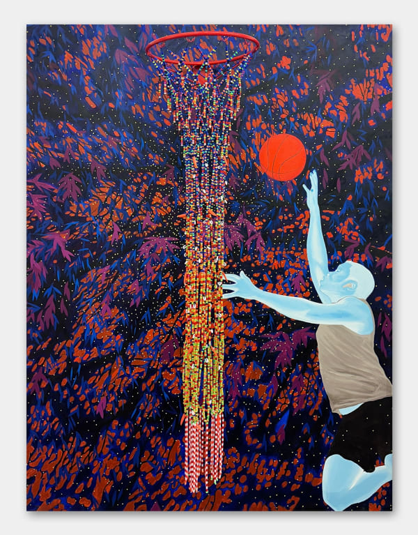 Boluwatife Oyediran. Painter. Contemporary African art. Contemporary figurative painting. Black identity. Black figures portraits. Nigerian artist. American culture. Higher Goals (After Hammons). Negative process.