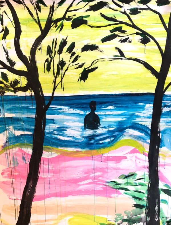 Omar Mahfoudi painting. Moroccan Artist. Contemporary art. Acrylic and ink on paper and canvas. Figurative. Abstraction. Cinematic paintings. Dreamy. Bold colours. Ink on paper.