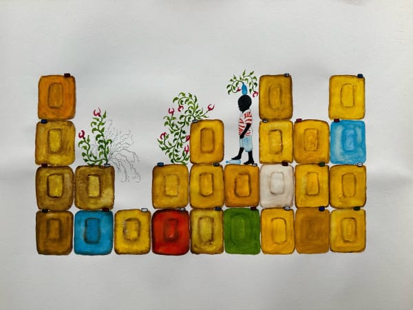 Saidou Dicko painting. Burkinabè Artist. Contemporary African Art in Paris. AFIKARIS Gallery. Self-taught artist. Echoes to Peulh tradition. Figurative and poetic.