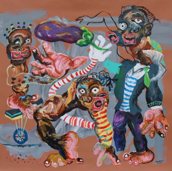 Christiano Mango painting. Angolan Artist. Contemporary African art in Paris. AFIKARIS Paris. Acrylic on canvas. Political dimension. Composite creatures.