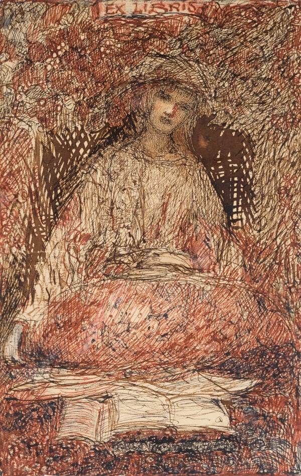 Annie French A Seated Lady surrounded by foliage reading a book