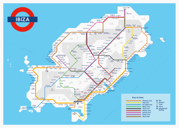 Cindy Houdini, The Ibiza Tube Map (Third Edition, Large), 2025