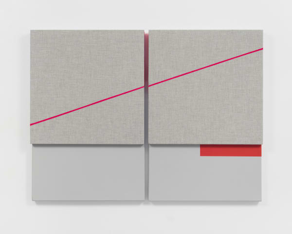 Jennie C. Jones Fractured Crescendo, Red Rest, 2020 Acrylic and acoustic panel on canvas in 2 parts 36 x 49 1/2 x 2 in overall (91.4 x 125.7 x 5.1 cm overall) 36 x 24 x 2 in each (91.4 x 61 x 5.1 cm each)