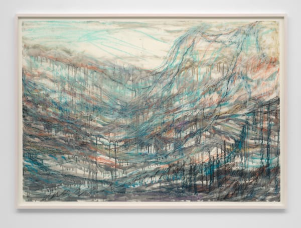 Diana Al-Hadid Untitled, 2020 Conté, charcoal, pastel, and acrylic on mylar 42 x 60 in (106.6 x 152.4 cm) 45 x 63 x 1 3/4 in framed (114.3 x 160 x 4.4 cm framed)