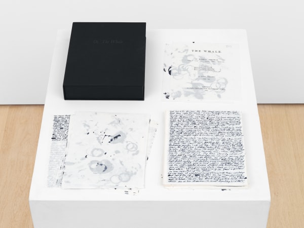 Bethany Collins Or, the Whale, Vol. 3, 2024 Iron gall ink and graphite powder on onionskin paper in 225 parts, with custom archival portfolio Sheets: 8 1/2 x 11 in each (21.6 x 27.9 cm each) Portfolio: 12 1/8 x 9 1/2 x 2 3/8 in (30.8 x 24.1 x 6 cm)