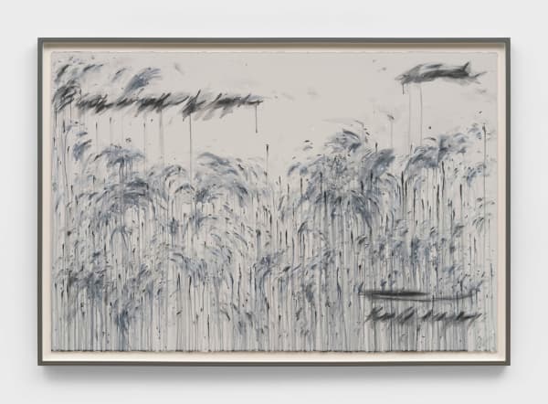 Bethany Collins Linked with wreaths of roses, 2025 Wax pastel and acrylic on paper 40 1/2 x 60 1/4 in (102.9 x 153 cm) 44 1/2 x 64 1/4 x 1 5/8 in framed (113 x 163.2 x 4.1 cm framed)