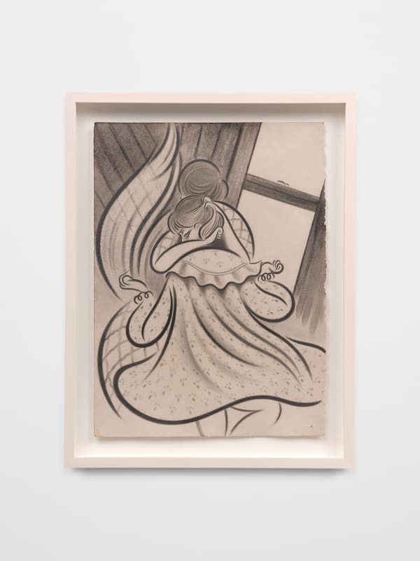 Koak Fire at the Lake, 2024 Graphite, charcoal, and casein on fawn rag paper 15 x 11 in 38.1 x 27.9 cm Framed: 17.75 x 13.75 x 1.5 in 45.09 x 34.93 x 3.81 cm