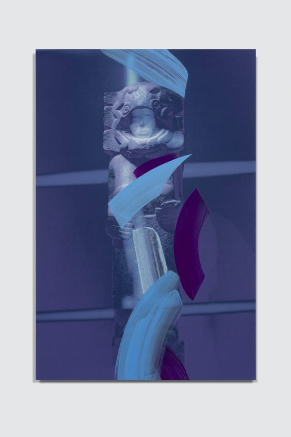 Sara VanDerBeek Mexican, Musee Quai Branly, 2021 Dye sublimation print mounted on aluminum, acrylic paint 24 x 16 in 61 x 40.6 cm