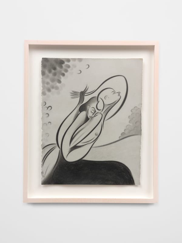 Koak The Kiss, 2024 Graphite, charcoal, and casein on steel grey rag paper 14 x 11 in 35.6 x 27.9 cm Framed: 17.75 x 13.75 x 1.5 in 45.09 x 34.93 x 3.81