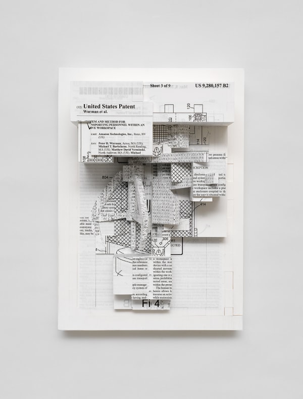 Simon Denny, Document Relief 18 (Amazon Worker Cage Patent), 2019