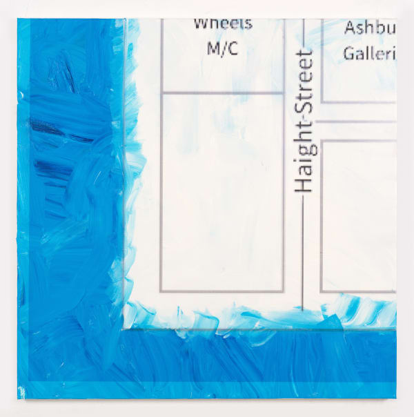 Simon Denny Metaverse Landscape 15: Voxels 5 Haight Street, 2023 Oil on canvas, UV print, Ethereum paper wallet, dynamic ERC-721 NFT 39 3/8 x 39 3/8 x 1 3/4 in 100 x 100 x 4.5 cm