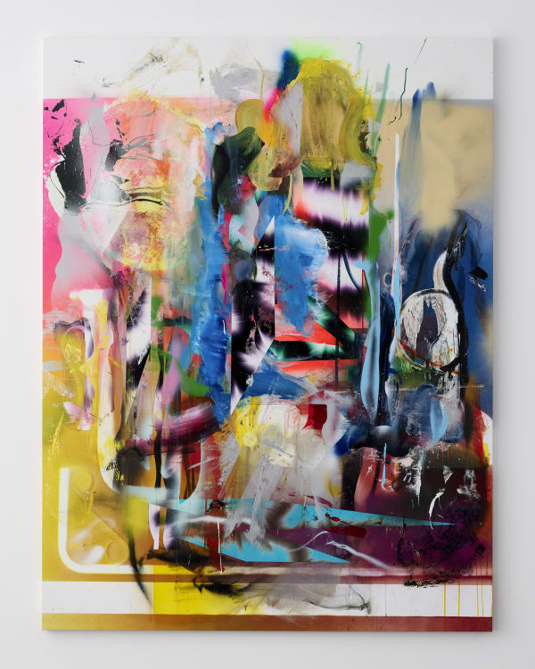 Liam Everett Untitled (parliament), 2021 Ink, acrylic, salt, and alcohol on linen 79 x 60 in 200.7 x 152.4 cm