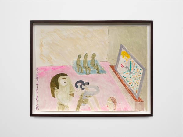 Chris Johanson No Master Plan, 2017 Signed and dated on verso Acrylic on paper 19 1/4 x 24 7/8 in 48.9 x 63.2 cm Framed: 21 3/8 x 27 1/4 in 54.3 x 69.2 cm