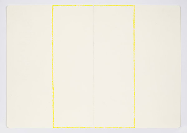 Jessica Dickinson gives-place (notebook drawing for From: Know #9), 2020 Colored pencil on paper with linen tape 11 3/4 x 16 in 29.8 x 40.6 cm