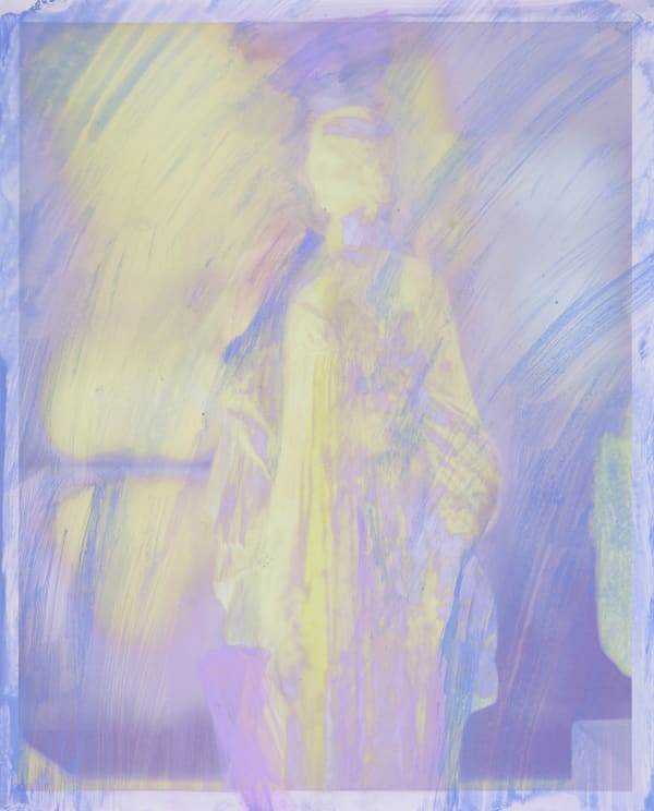 Sara VanDerBeek Ancient Woman 2022 IX , 2021 Watercolor Revlon Photoready Pop Art and Powdered Pigment on Digital C-print 10 1/2 x 8 1/2 in 26.7 x 21.6 cm