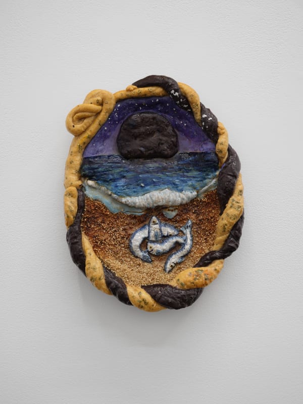 Jenna Thornhill New Moon Grunion Run Cabrillo Beach, 2021 Challah bread, food coloring, metal leaf, and resin 14 x 11 x 2 1/2 in 35.6 x 27.9 x 6.3 cm