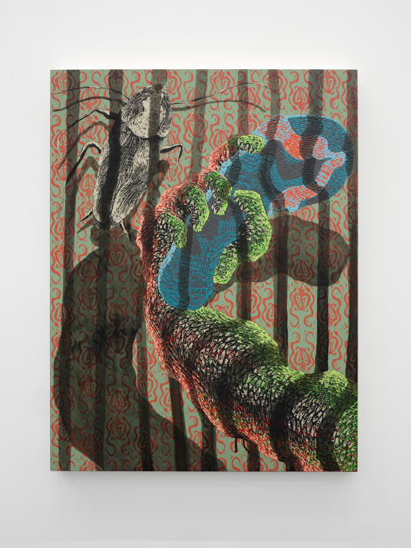 Didier William Ravet (Roach), 2021 Acrylic, ink, wood carving on panel 40 x 30 in 101.6 x 76.2 cm