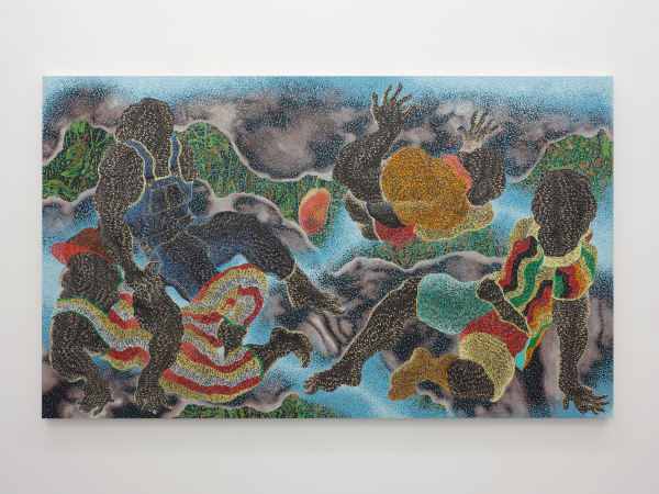 Didier William 90's Dejeuner, 2021 Acrylic, oil, ink, wood carving on panel 68 x 104 in 172.7 x 264.2 cm