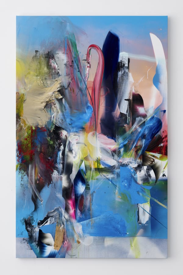 Liam Everett Untitled (la défense), 2021 Ink, acrylic, salt, and alcohol on linen 59 x 37 in 149.9 x 94 cm