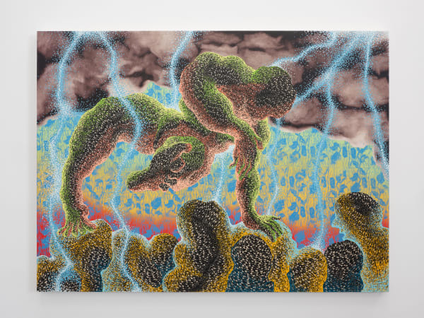 Didier William Siklon 1 (Hurricane), 2021 Acrylic, oil, ink, wood carving on panel 52 x 70 in 132.1 x 177.8 cm