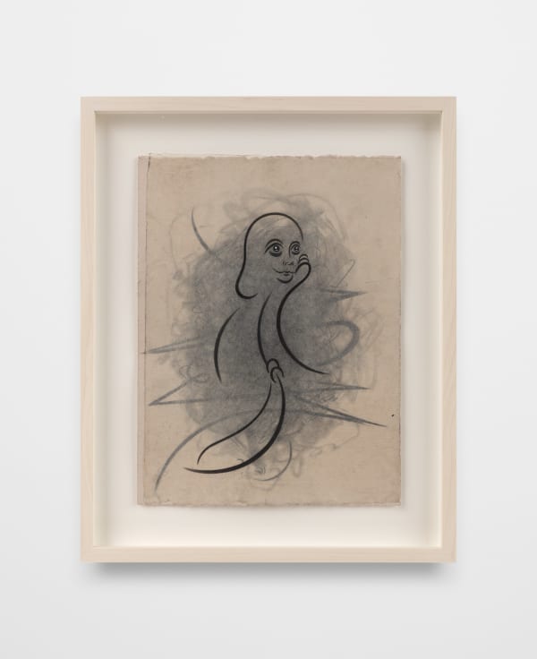 Koak It's Bad, 2022 Graphite, gouache, casein, and Beva 371 on found paper and pearl grey rag paper 12 x 9 in 30.5 x 22.9 cm Framed: 15 3/4 x 12 3/4 in 40 x 32.4 cm