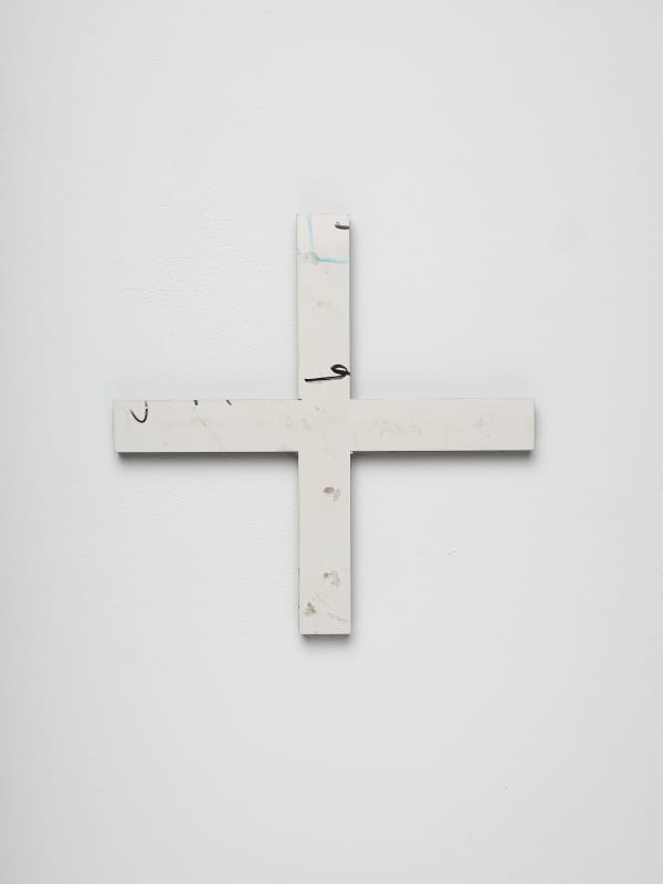 Simon Denny Plus 1, 2023 Laser cut whiteboard room-dividers (acquired from 2023 Twitter office furniture liquidation auction) 11 3/4 x 11 3/4 x 1/2 in 29.8 x 29.8 x 1.3 cm