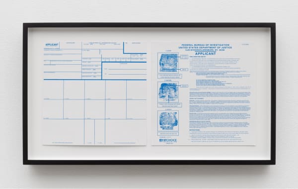 Cameron Rowland Background, 2024 Background check card FD-258 11 x 19 in 27.9 x 48.3 cm