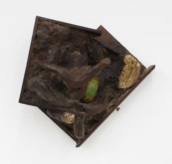 Brandon Ndife Nightshade Sidetable, 2021 Birch, earth pigments, various organic matter, cast AquaResin, enamel, urethane resin, aluminum 26 x 26 x 13 in 66 x 66 x 33 cm