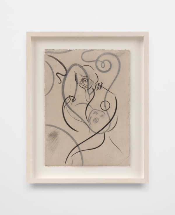 Koak Some Kind of Knot, 2022 Graphite, charcoal, gouache, casein, and Beva 371 on found paper and pearl grey rag paper 12 1/4 x 9 in 31.1 x 22.9 cm Framed: 15 3/4 x 12 3/4 in 40 x 32.4 cm