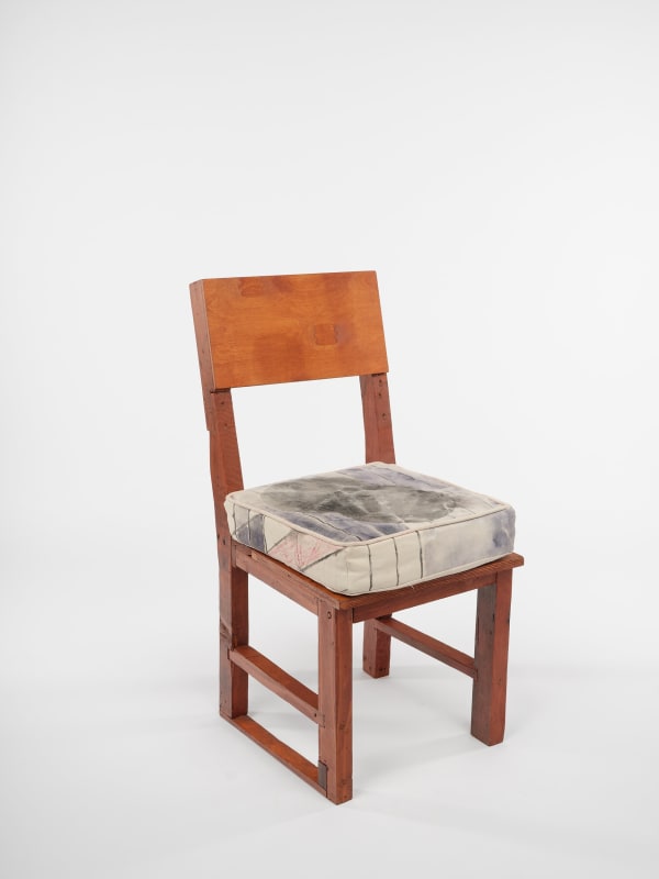 Chris Johanson, Johanna Jackson Chair 1, 2018 Wood, paint, fabric 36 x 16 1/2 x 18 in 91.4 x 41.9 x 45.7 cm