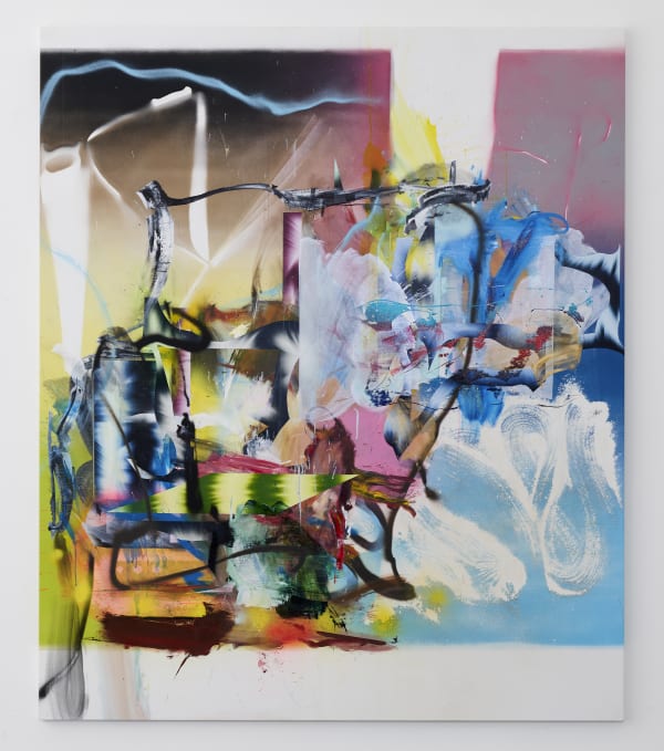 Liam Everett Untitled (the meeting), 2021 Ink, acrylic, salt, and alcohol on linen 92 x 78 in 233.7 x 198.1 cm