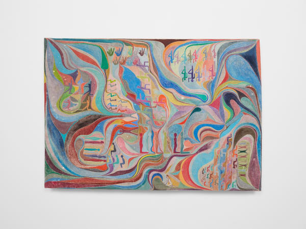 Chris Johanson Then With, Now With, And, 2024 Acrylic and household paint on canvas 26 1/4 x 37 1/4 in 66.7 x 94.6 cm