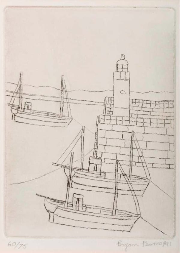 Bryan Pearce - Harbour with Three Boats, 1991