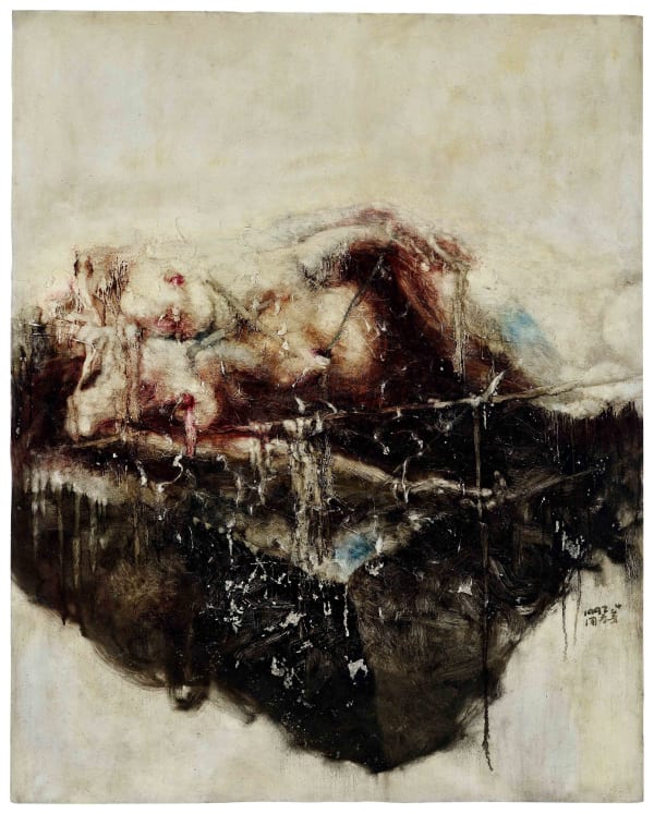 Zhou Chunya 周春芽, 躺著的人體-黑色的石頭 A Lying Woman, Black Stone